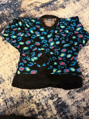 Joe Boxer Black Sweater with Blue, Yellow & Red Leopard Spots